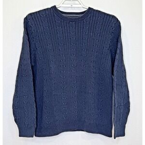 Eddie Bauer Fisherman Cable‎ Knit Sweater Mens Large Tall Blue Crew Neck Grandpa